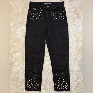 Karl Lagerfeld Pearl & Gold Beaded Black Straight Leg Jeans